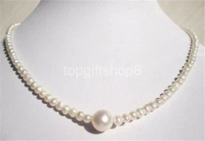 Atemberaubende 5-6 mm & 10-11 mm Südsee weiße natürliche Perlenkette 18" 14k GOLD - Bild 1 von 1