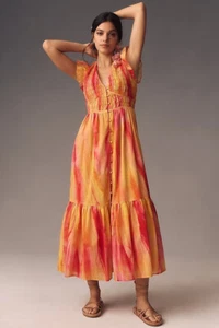 Anthropologie LP The Peregrine Midi Dress Pink Orange Combo Size L Petite NWT - Picture 1 of 4