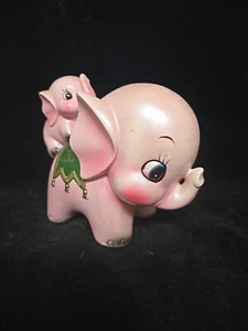 Vintage TILSO Japan Pottery Pink Circus Elephant & Baby Coin Piggy Bank Adorable - Picture 1 of 16