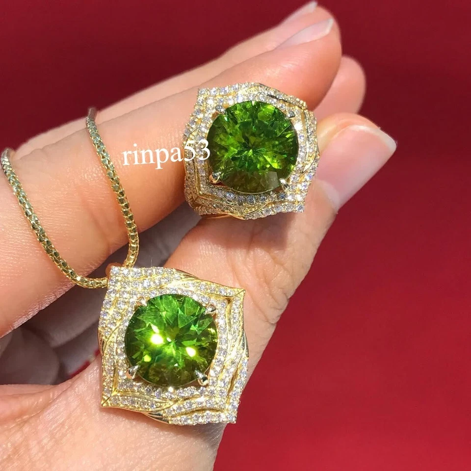 Conjunto de joyas de peridoto verde Lab Syn regalo para mujer real en 925 SS Foto 1 de 4
