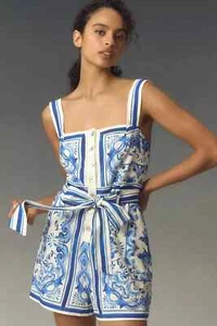 NWT Anthropologie Farm Rio Garden Tiles Romper Blue Moroccan Floral Size XL $190 - Picture 1 of 5