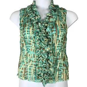 Camiseta sin mangas Jaipur talla mediana escote con volantes camisa arrugada azul verde marrón - Imagen 1 de 4