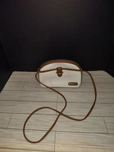 Liz Claiborne Small Leather Purse Handbag Crossbody Vintage White Brown Trim 9in - Picture 1 of 10