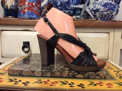 Naya  Ankle Strap Sandals- Buckle Black Strappy Wood Heels Women's 6M - Image 1 of 4