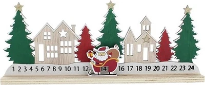 Wooden Christmas Childrens Advent Daily Countdown Calendar Santa & Sleigh 30cm - Image 1 of 2
