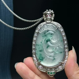  Ciondolo e collane giada ghiaccio naturale intarsio giadeite dopo il proprio cuore - Foto 1 di 10