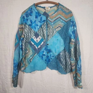 SANDY SYARKMAN 1X maglione all'uncinetto con paillettes a sirena blu - Foto 1 di 6