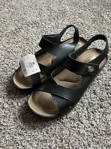Flexus By Spring Step Sandals Womens 38 Casual Open Toe Slingback Black Leather - Picture 1 of 6