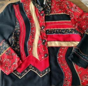 Damen Koret mehrfarbig Patchwork rot schwarz Knopfleiste Jacke Petite Large - Bild 1 von 14
