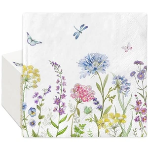 50Pcs Floral Paper Napkin Watercolor Pastel Flower Butterfly Luncheon Napkin ... - Picture 1 of 7