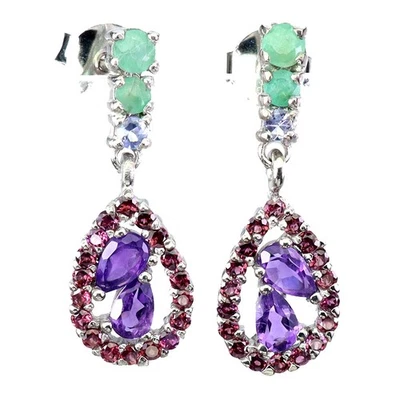 Pendientes de plata esterlina Black Friday pera amatista esmeralda rodolita tanzanita Foto 1 de 4
