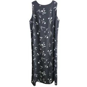 Y2K Vintage Valerie Stevens Seide Maxikleid ärmellos schwarz geblümt Größe 11 - Bild 1 von 6