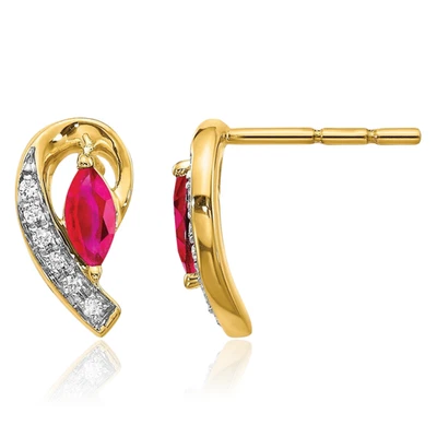 10K Solid Yellow Gold Diamond Ruby Stud Earrings - Image 1 of 4