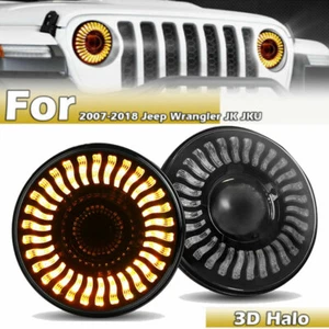 Par de faros LED redondos de 7" pulgadas Halo con ámbar blanco para Jeep Wrangler JK LJ TJ - Imagen 1 de 10