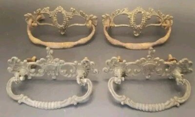 2 Pair Early Antique Bronze Drawer Pulls Reclaimed New Old Stock Victorian L 193 - Image 1 of 4