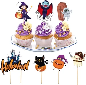 Halloween Dessert Toppers - 7X Cat Cake Decorations,Castle, Zombie, Ghost, Wi... - Picture 1 of 12