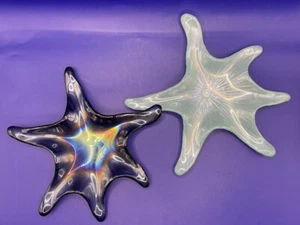 Starfish Art Glass Iridescent Blue/Black Wavy Six Legged Trinket-Candy Dishes 2 - Picture 1 of 9