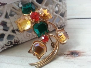 Art Deco Brosche Citrin & Smaragdgrün farbig Tulpe Spiegelglas - Bild 1 von 5