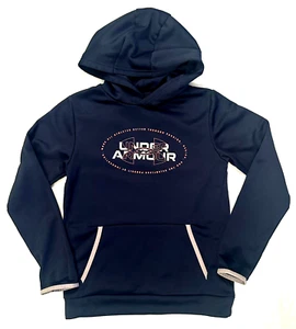 UNDER ARMOUR HOODIE M BOYS GRAPHIC LOOSE FIT NAVY ORANGE GRAY - Picture 1 of 6