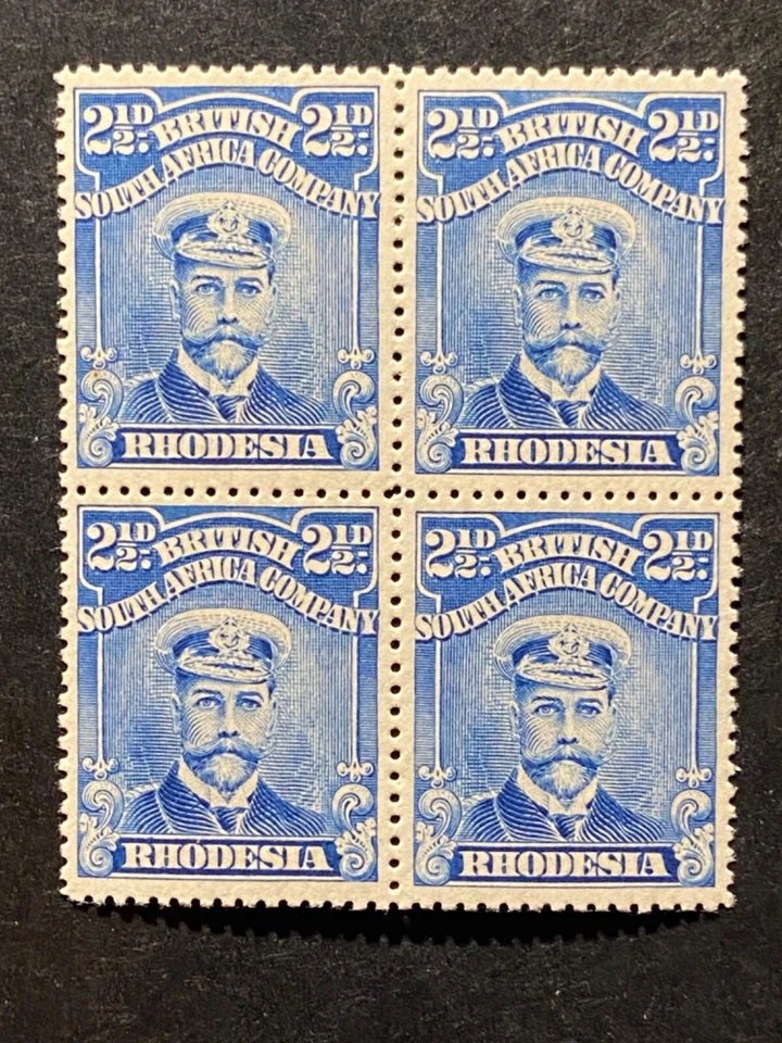 Rhodesia 1913  GV  2 1/2d Admiral SG 207 fine block of four MLH - Image 1 of 4