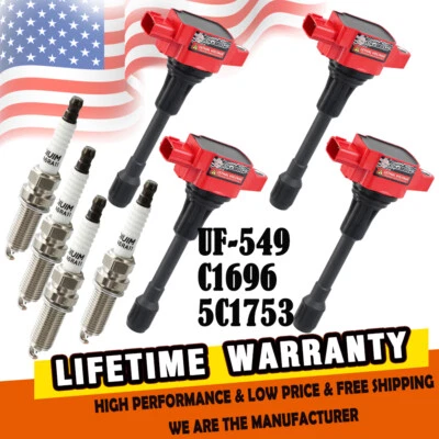 4 Pack IRIDIUM Spark Plug and Ignition Coil for Nissan Sentra Altima Rogue Versa - Image 1 of 4
