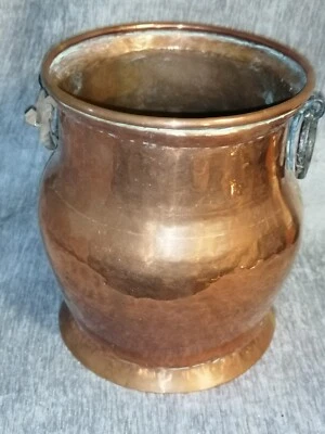 Ancien Pot En Cuivre Avec Anneaux Pour Suspendre Vintage avec Étiquette Cerdon - Photo 1/4