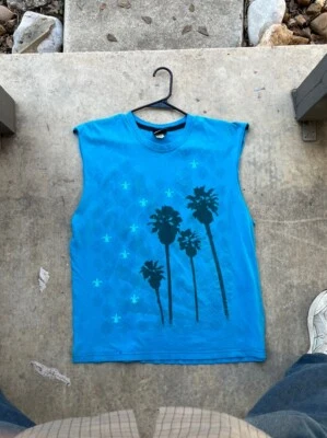 Vintage Y2K Blue Hybrid Cross emocore Graphic Grunge Tank Top Streetwear Large - Image 1 of 4