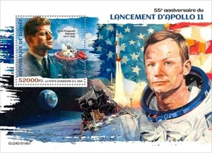 1969 APOLLO 11 Neil Armstrong/JFK Mondlandung Weltraum Briefmarkenbogen (2024 Guinea) - Bild 1 von 1