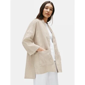 NWT EILEEN FISHER Heavy Organic Linen 3/4 Sleeve Jacket OVERSIZED Boxy MEDIUM - Picture 1 of 9