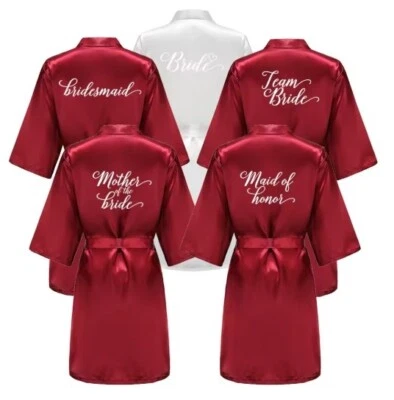Burgundy Wedding Robe Bridesmaid Bridal Party Gift Kimono Satin Robe - Bild 1 von 4