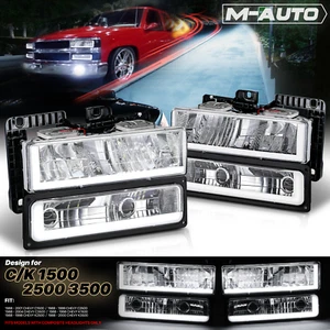 Chrome Housing Headlight [LED Hi/Lo BEAM+DRL LIGHT BAR] for 88-93 Chevy C/K GMC - Picture 1 of 12