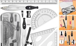 Geometry Compasses Set with Maths Protractor, Set Squares, Ruler, Black  - Picture 1 of 7