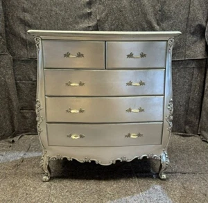 Baroque Silver Leaf Hand Carved Painted 5 Drawer Chest Of Drawers - Picture 1 of 10