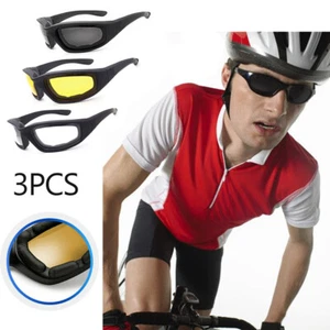 3 Pair Motorcycle Sports Padded Biker Riding Glasses Wind Resistant Sunglasses - Picture 1 of 18