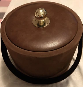 Vintage Mid Century Modern Eiskübel braun gepolsterter Deckel, SIEHE FOTOS Seiten Samt - Bild 1 von 6