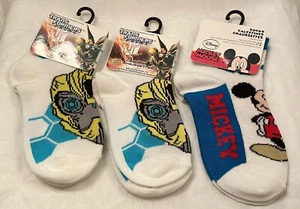 Lot of 3 pairs : 2)Optimus Prime 1)Mickey Mouse  No-Show Kids Socks Size 4-6 NWT - Picture 1 of 4