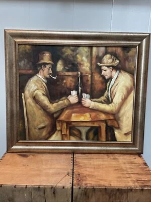 “THE CARD PLAYERS” BY PAUL CEZANNE, Hand painted Oil on Canvas Reproduction -COA - Image 1 of 4