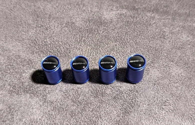Cubierta de vástago tapa válvula neumático rueda coche emblema Mercedes Benz AMG azul satinado 4 piezas Foto 1 de 3