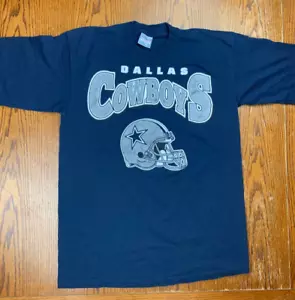 VTG 90s NFL Dallas Cowboys Navy Blue Shirt Sz L Emmitt Smith Troy Aikman Irvin - Picture 1 of 7