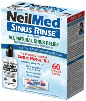 NeilMed Sinus Rinse 60 Sachets Kit & 240ml Bottle Nasal Congestion and Allergies - Image 1 of 3
