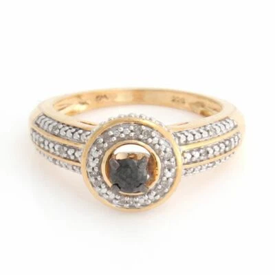 Anillo solitario chapado en oro amarillo de 18 quilates con diamantes negros de 0,46 quilates envío rápido y gratuito Foto 1 de 2
