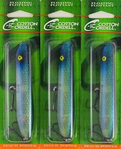 (LOT OF 3) COTTON CORDELL PENCIL POPPER 4.5" 3/4OZ C64562 BLUE HERRING BM2108 - Picture 1 of 2