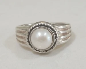 Vintage Sterling Silver 925 Faux Pearl Layered Band Ring- Sz 6.75 - Picture 1 of 7