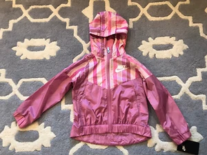 Nike Girls Sportswear Windbreaker Jacket White Pink Hooded 4-5 Y NWT - Picture 1 of 5