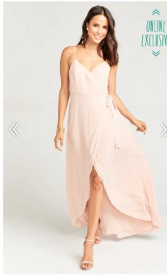 Show Me Your Mumu Mariah Wrap Maxi  Dress Dusty Blush Crisp Large L - Image 1 of 4