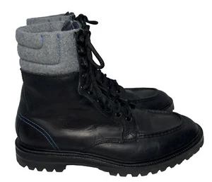 Cole Haan Judson Tall 10 Eyelet Boot Men Size 11.5 Black Leather Wool Ankle Gray - Picture 1 of 11