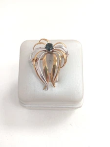 Vintage 9ct Yellow White Gold Sapphire Bar Brooch Hallmarked Roller Fasten 3.58g - Picture 1 of 11
