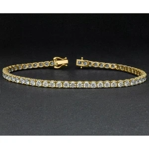 Brazalete de tenis para mujer de diamantes de corte redondo de 5 quilates enchapado en oro amarillo de 14 k - Imagen 1 de 7