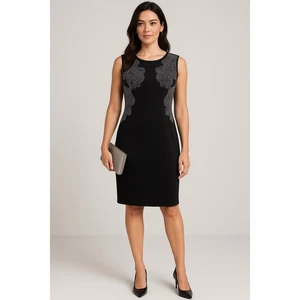 Calvin Klein tailliertes Kleid schwarz silber Nieten 16 - Bild 1 von 6