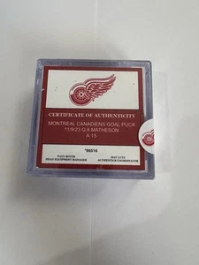 Montreal Canadians Matheson Goal Puck VS Detroit Red Wings 11/9/23 - Picture 1 of 2
